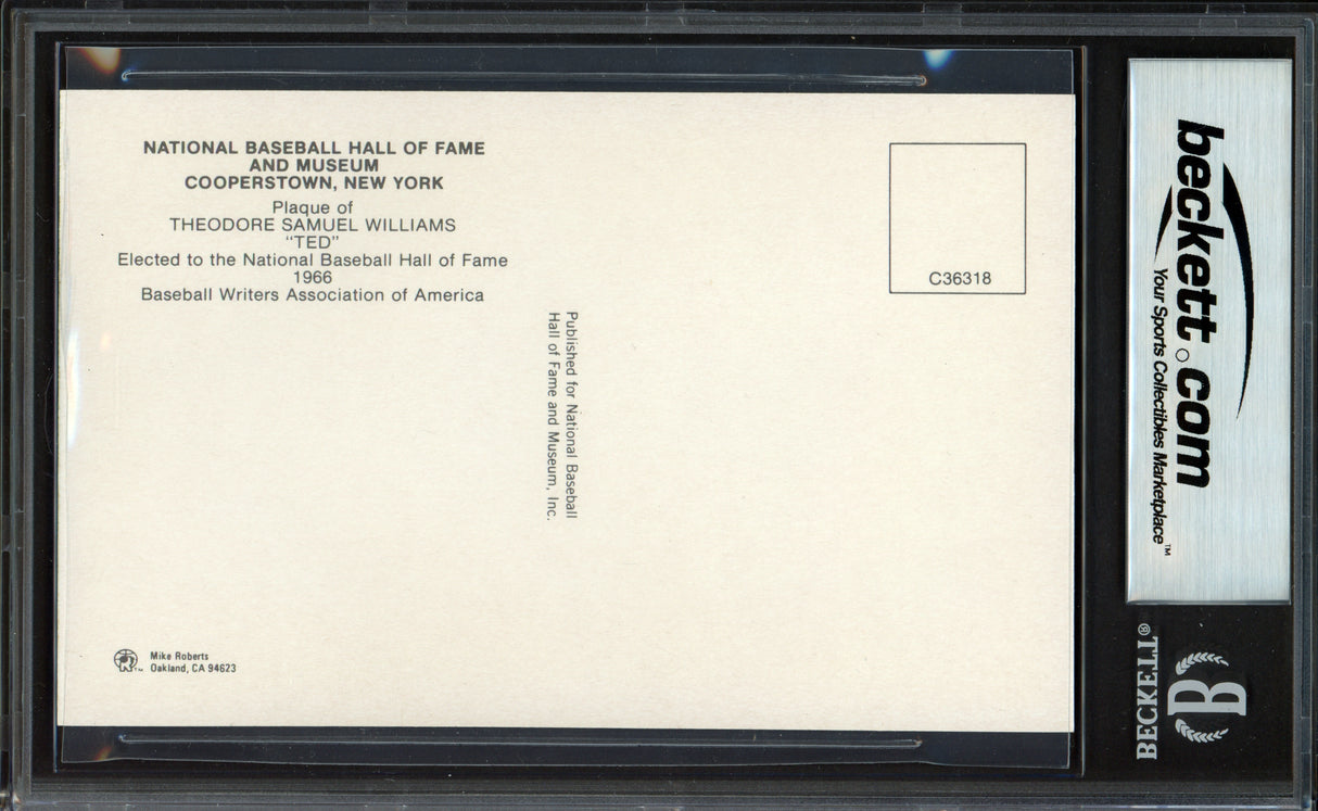 Ted Williams Autographed Hall of Fame HOF Plaque Postcard Boston Red Sox Beckett BAS #17607753