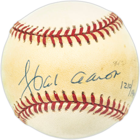 Hank Aaron Autographed Official Jackie Robinson 50th Anniversary Logo NL Baseball Atlanta Braves Beckett BAS #AE31063