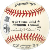 Hank Aaron Autographed Official Jackie Robinson 50th Anniversary Logo NL Baseball Atlanta Braves Beckett BAS #AE31063