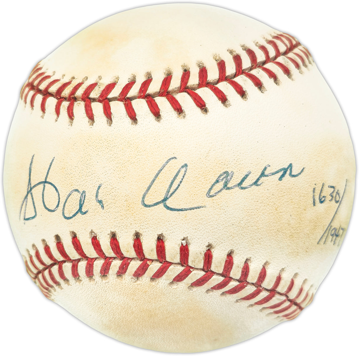 Hank Aaron Autographed Official Jackie Robinson 50th Anniversary Logo NL Baseball Atlanta Braves Beckett BAS #AE31050