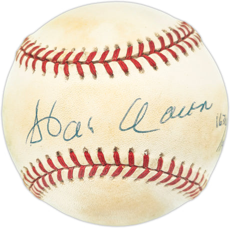 Hank Aaron Autographed Official Jackie Robinson 50th Anniversary Logo NL Baseball Atlanta Braves Beckett BAS #AE31050