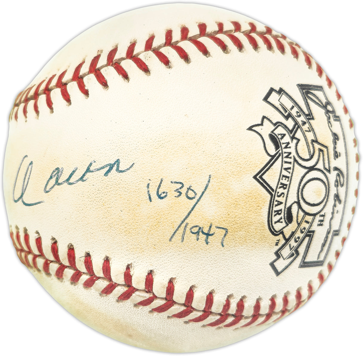 Hank Aaron Autographed Official Jackie Robinson 50th Anniversary Logo NL Baseball Atlanta Braves Beckett BAS #AE31050