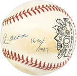Hank Aaron Autographed Official Jackie Robinson 50th Anniversary Logo NL Baseball Atlanta Braves Beckett BAS #AE31050