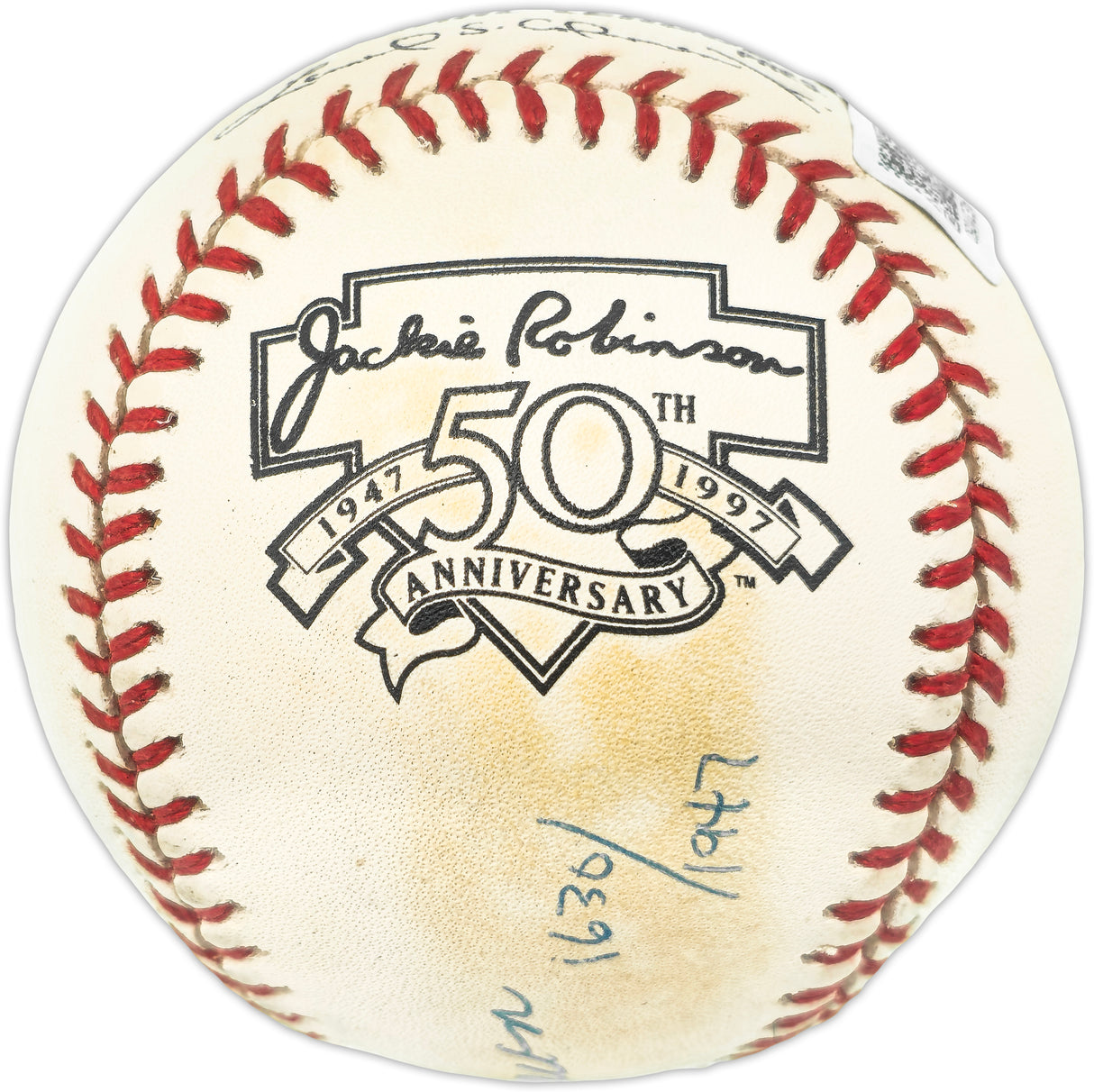 Hank Aaron Autographed Official Jackie Robinson 50th Anniversary Logo NL Baseball Atlanta Braves Beckett BAS #AE31050