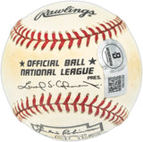 Hank Aaron Autographed Official Jackie Robinson 50th Anniversary Logo NL Baseball Atlanta Braves Beckett BAS #AE31050