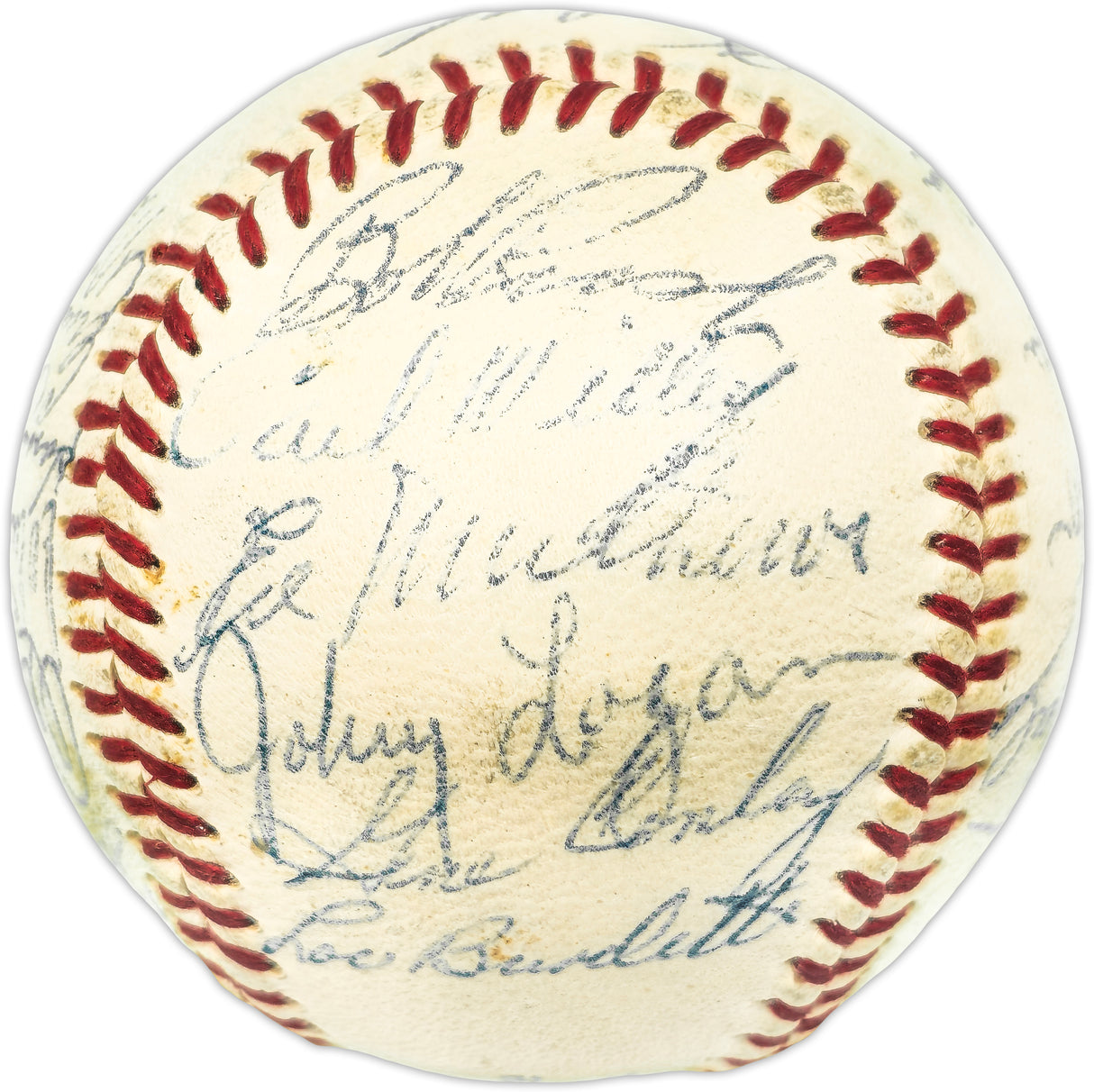 1958 Milwaukee Braves Team Autographed Official Giles NL Baseball With 25 Signatures Including Hank Aaron & Eddie Mathews Beckett BAS #AE31061