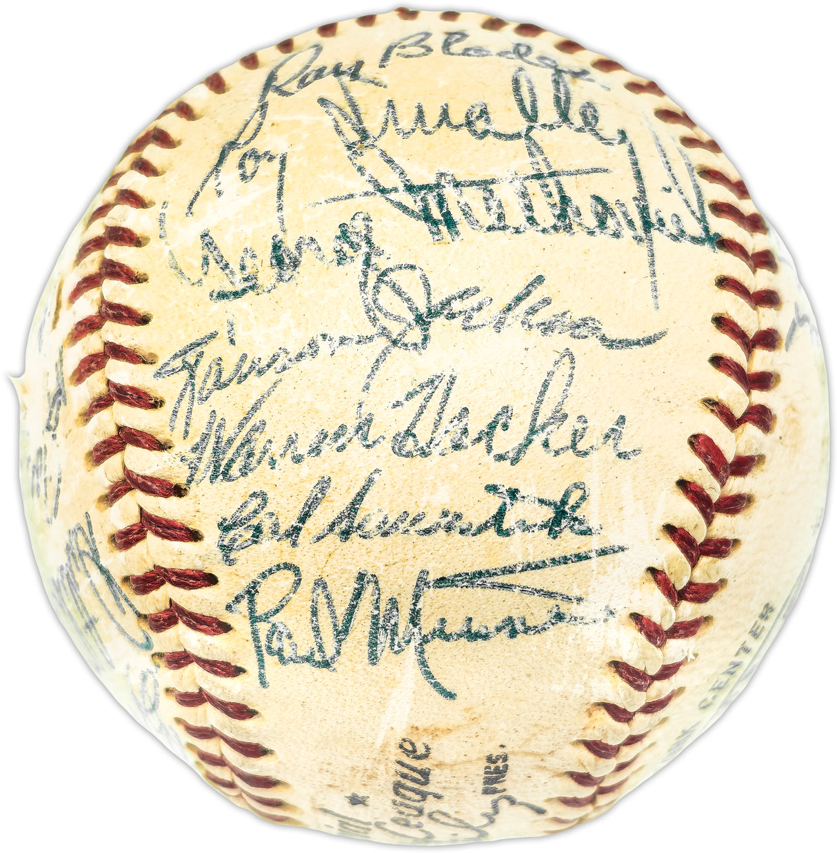 1953 Chicago Cubs Team Autographed Official Giles NL Baseball With 25 Signatures Including Ralph Kiner Beckett BAS #AE31057