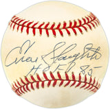 Enos Slaughter Autographed Official NL Baseball St. Louis Cardinals, New York Yankees "HOF 85" Beckett BAS QR #BR49732