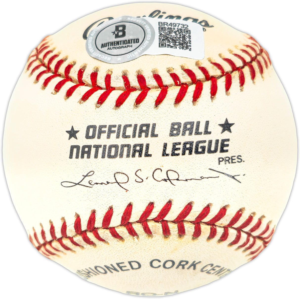 Enos Slaughter Autographed Official NL Baseball St. Louis Cardinals, New York Yankees "HOF 85" Beckett BAS QR #BR49732