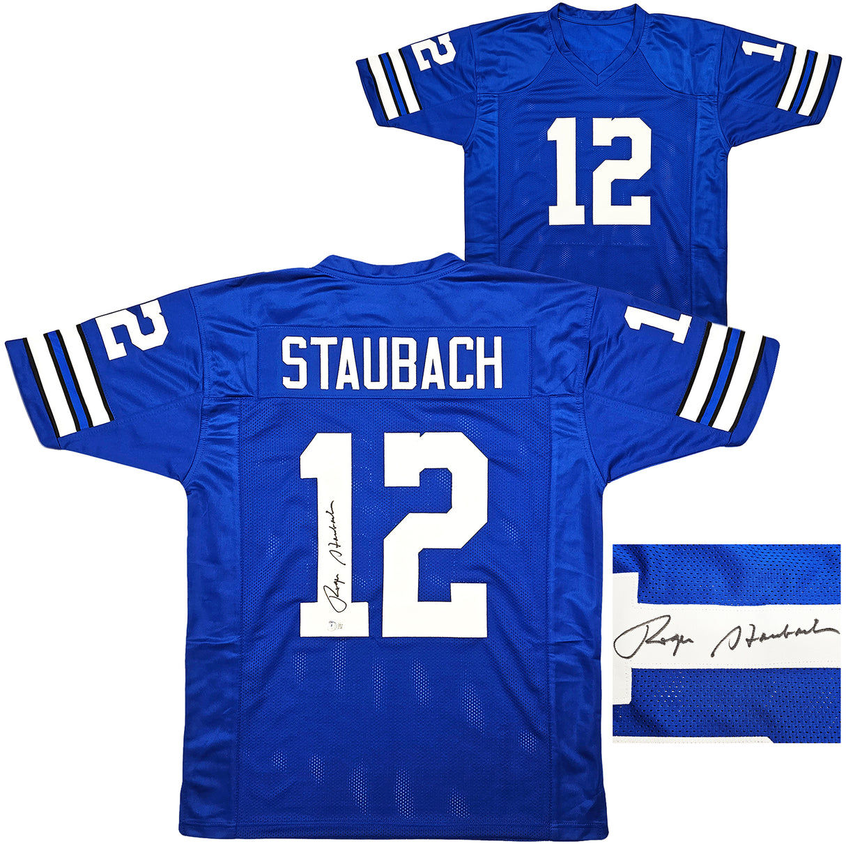Dallas Cowboys Roger Staubach Autographed Royal Blue Jersey Beckett BAS Witness Stock #212672