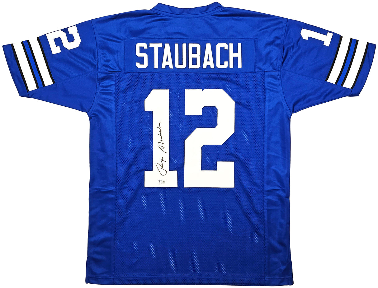 Dallas Cowboys Roger Staubach Autographed Royal Blue Jersey Beckett BAS Witness Stock #212672