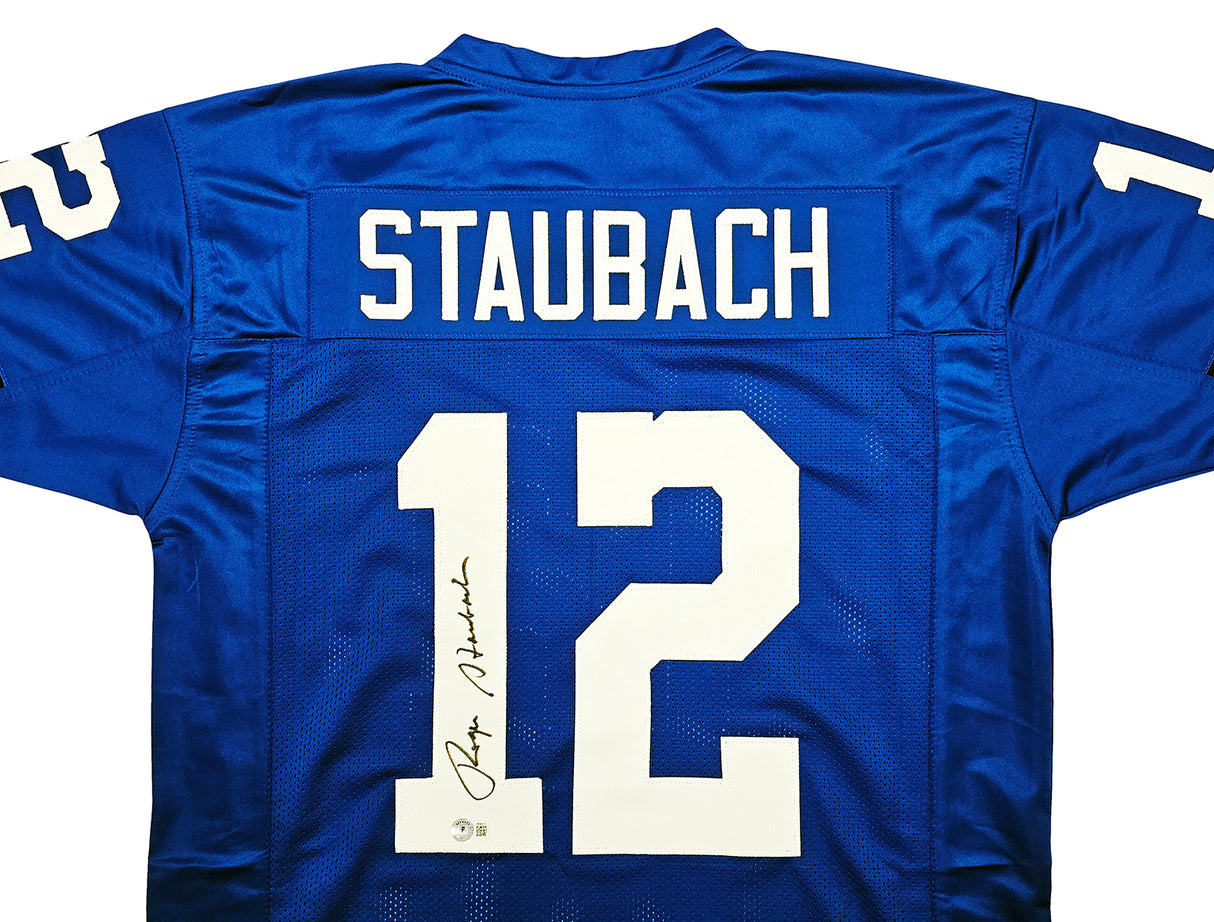 Dallas Cowboys Roger Staubach Autographed Royal Blue Jersey Beckett BAS Witness Stock #212672