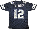 Dallas Cowboys Roger Staubach Autographed Navy Blue Jersey Beckett BAS Witness Stock #212671