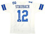 Dallas Cowboys Roger Staubach Autographed White Jersey Beckett BAS Witness Stock #212673