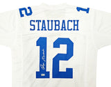 Dallas Cowboys Roger Staubach Autographed White Jersey Beckett BAS Witness Stock #212673
