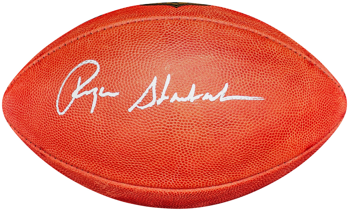 Roger Staubach Autographed Official The Duke Leather Gold Shield Football Dallas Cowboys Beckett BAS Witness Stock #212674