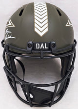 Roger Staubach Autographed Dallas Cowboys Salute To Service Camo Full Size Replica Speed Helmet Beckett BAS Witness Stock #212596