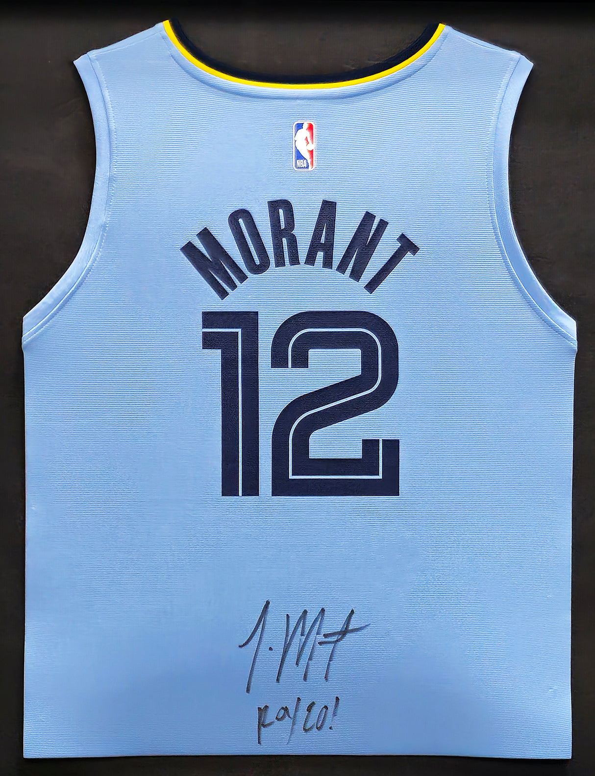 Memphis Grizzlies Ja Morant Autographed Framed Light Blue Fanatics Jersey "ROY 20" Beckett BAS QR Stock #212659