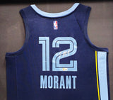 Memphis Grizzlies Ja Morant Autographed Framed Blue Nike Swingman Jersey Beckett BAS QR Stock #212661
