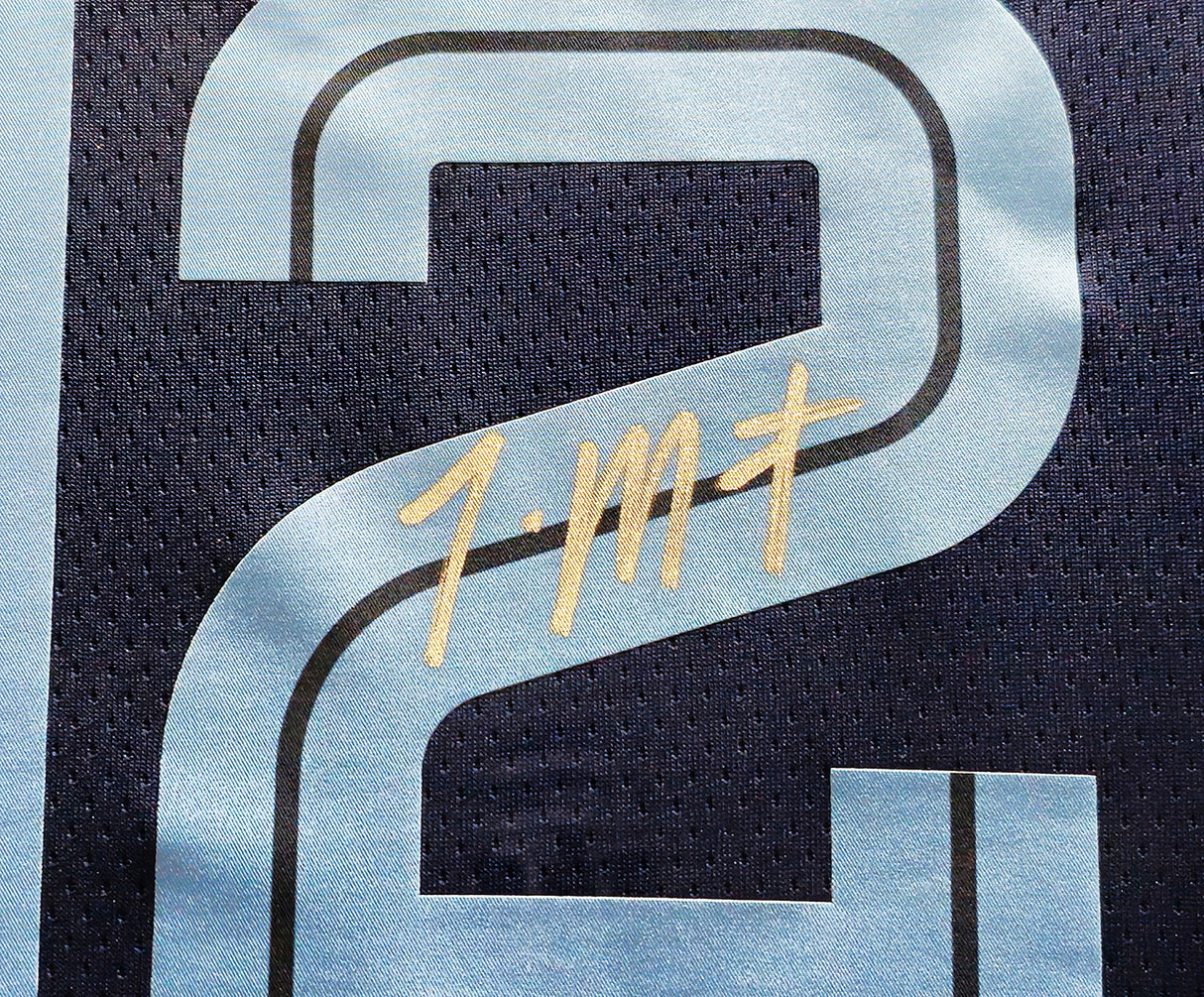 Memphis Grizzlies Ja Morant Autographed Framed Blue Nike Swingman Jersey Beckett BAS QR Stock #212661