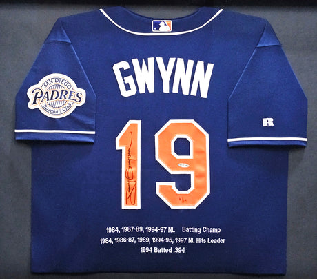 San Diego Padres Tony Gwynn Autographed Framed Blue Russell Authentic Stat Jersey #6/19 UDA Holo #BAG98096