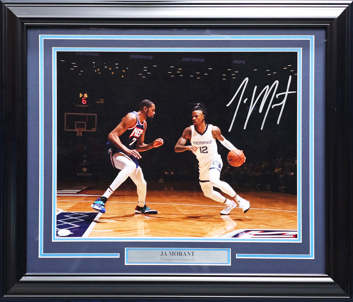 Ja Morant Autographed Framed 16x20 Photo Memphis Grizzlies vs. Kevin Durant JSA #AC65291