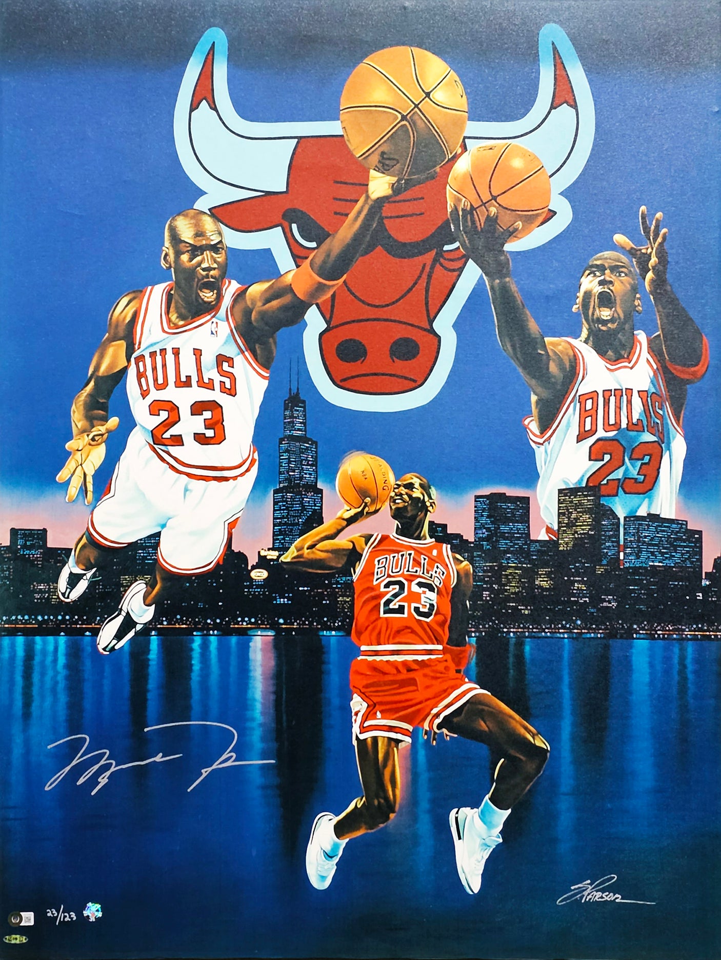 Michael Jordan Autographed 30x40 Chicago's Finest Canvas Photo Chicago Bulls Auto Grade 10 With Artist Proof #23/123 His Jersey Number UDA Holo & Beckett BAS #AC74565