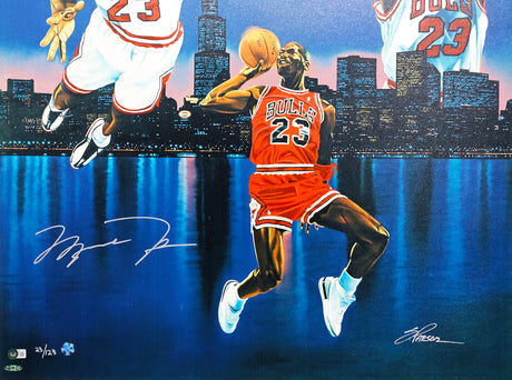 Michael Jordan Autographed 30x40 Chicago's Finest Canvas Photo Chicago Bulls Auto Grade 10 With Artist Proof #23/123 His Jersey Number UDA Holo & Beckett BAS #AC74565