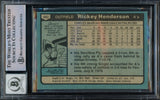 Rickey Henderson Autographed 1980 Topps Rookie Card #482 Oakland A's Auto Grade Gem Mint 10 Beckett BAS #15785055