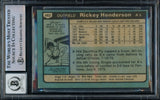 Rickey Henderson Autographed 1980 Topps Rookie Card #482 Oakland A's Auto Grade Gem Mint 10 Beckett BAS #15785038