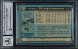 Rickey Henderson Autographed 1980 Topps Rookie Card #482 Oakland A's Auto Grade Gem Mint 10 Beckett BAS #15785007