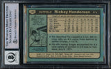 Rickey Henderson Autographed 1980 Topps Rookie Card #482 Oakland A's Auto Grade Gem Mint 10 Beckett BAS #15785023