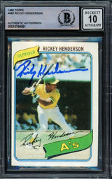 Rickey Henderson Autographed 1980 Topps Rookie Card #482 Oakland A's Auto Grade Gem Mint 10 Beckett BAS #15784991