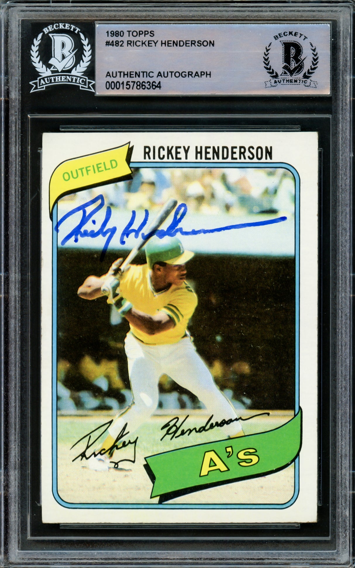 Rickey Henderson Autographed 1980 Topps Rookie Card #482 Oakland A's Beckett BAS #15786364