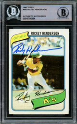 Rickey Henderson Autographed 1980 Topps Rookie Card #482 Oakland A's Beckett BAS #15786364