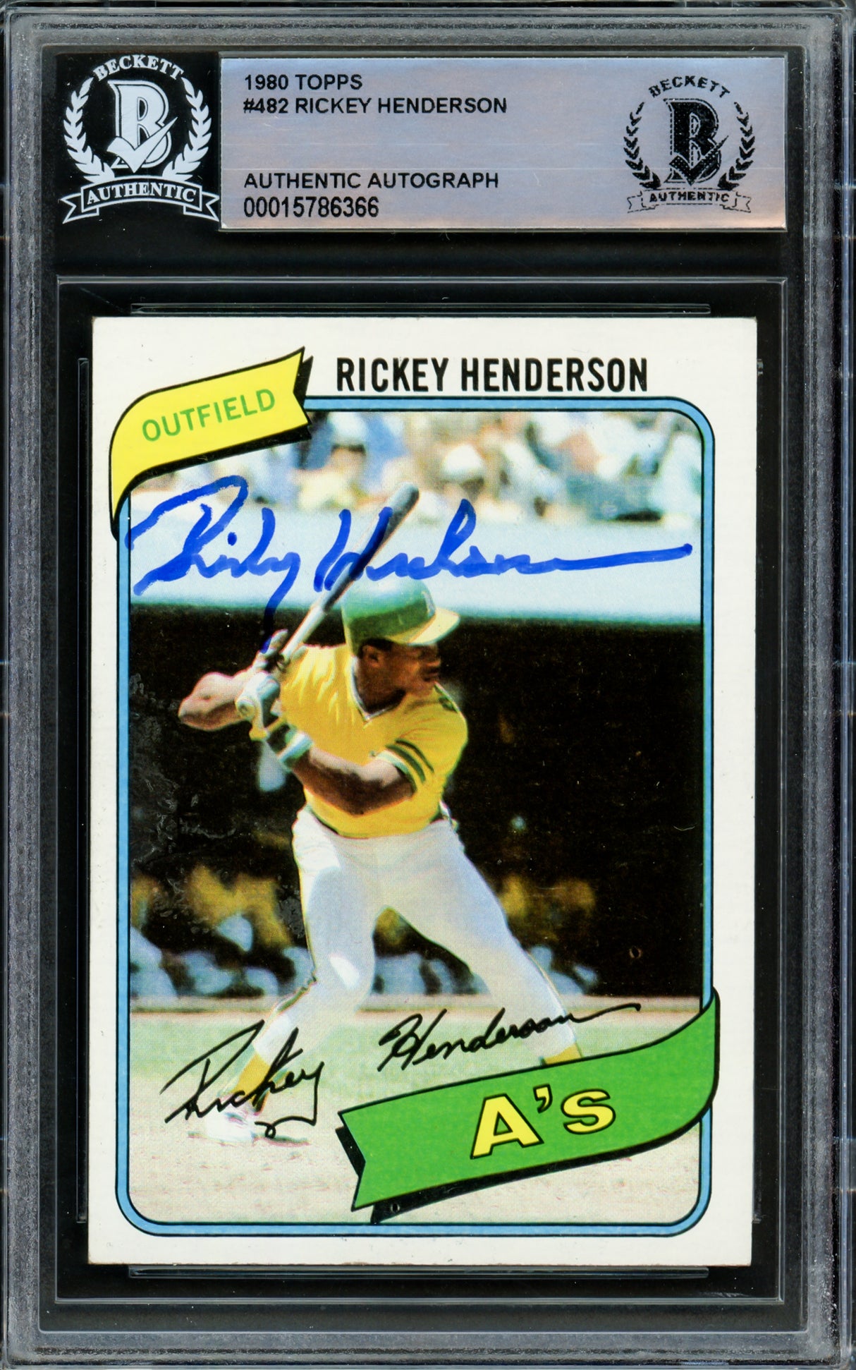Rickey Henderson Autographed 1980 Topps Rookie Card #482 Oakland A's Beckett BAS #15786366