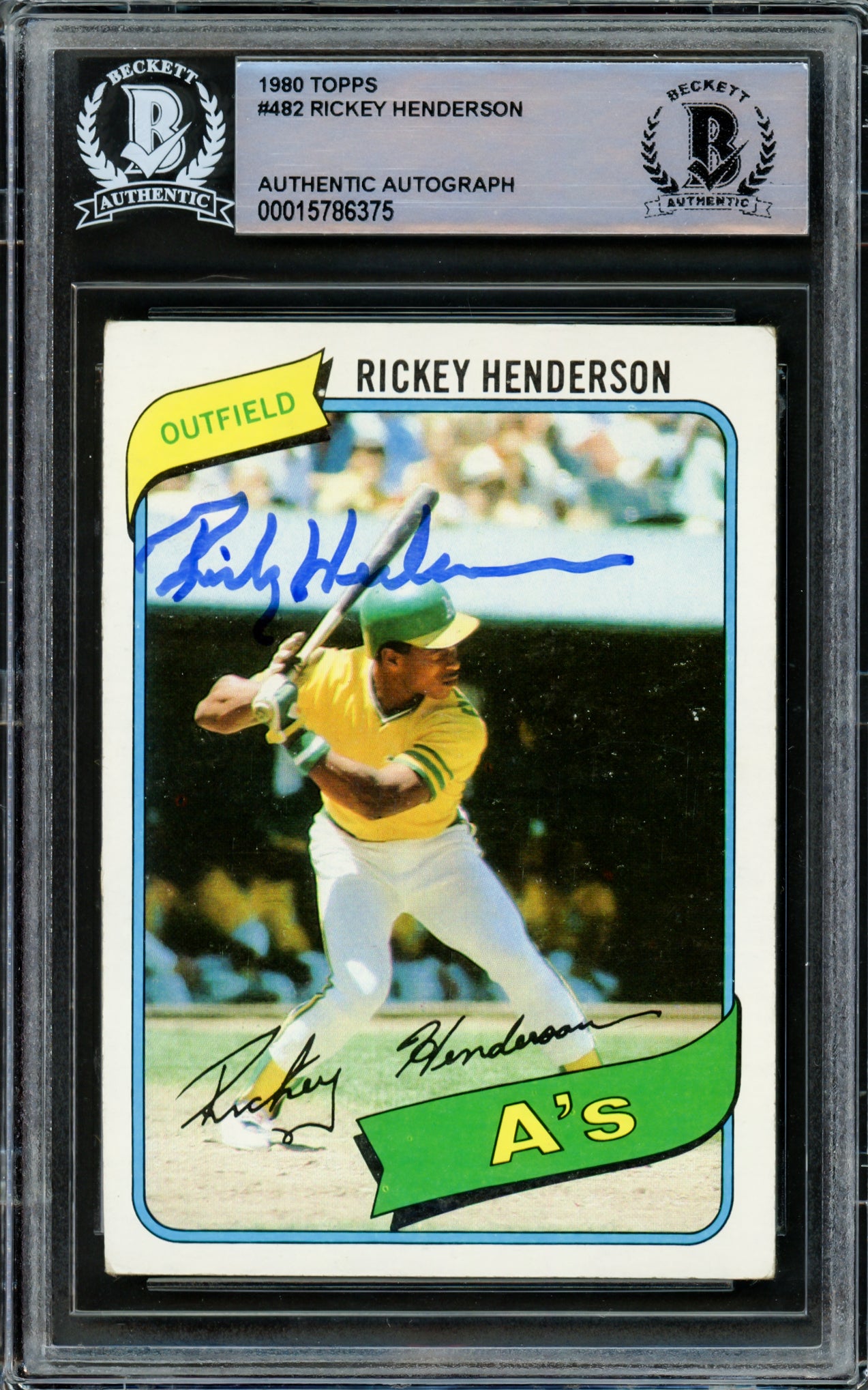 Rickey Henderson Autographed 1980 Topps Rookie Card #482 Oakland A's Beckett BAS #15786375