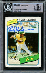 Rickey Henderson Autographed 1980 Topps Rookie Card #482 Oakland A's Beckett BAS #15786375