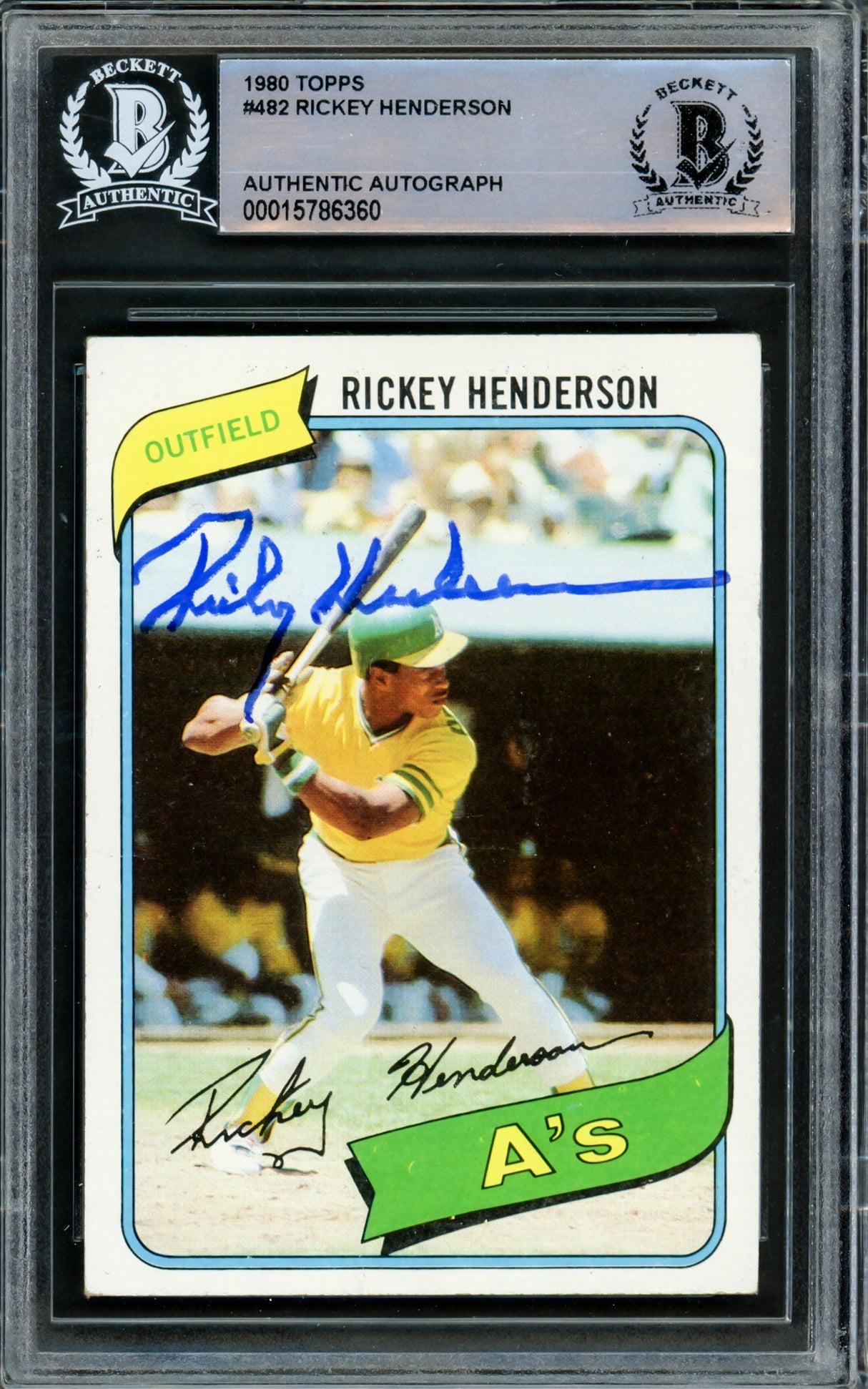 Rickey Henderson Autographed 1980 Topps Rookie Card #482 Oakland A's Beckett BAS #15786360