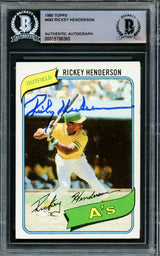 Rickey Henderson Autographed 1980 Topps Rookie Card #482 Oakland A's Beckett BAS #15786360