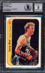 Larry Bird Autographed 1986-87 Fleer Sticker Card #2 Boston Celtics Auto Grade Mint 9 Beckett BAS #15469786