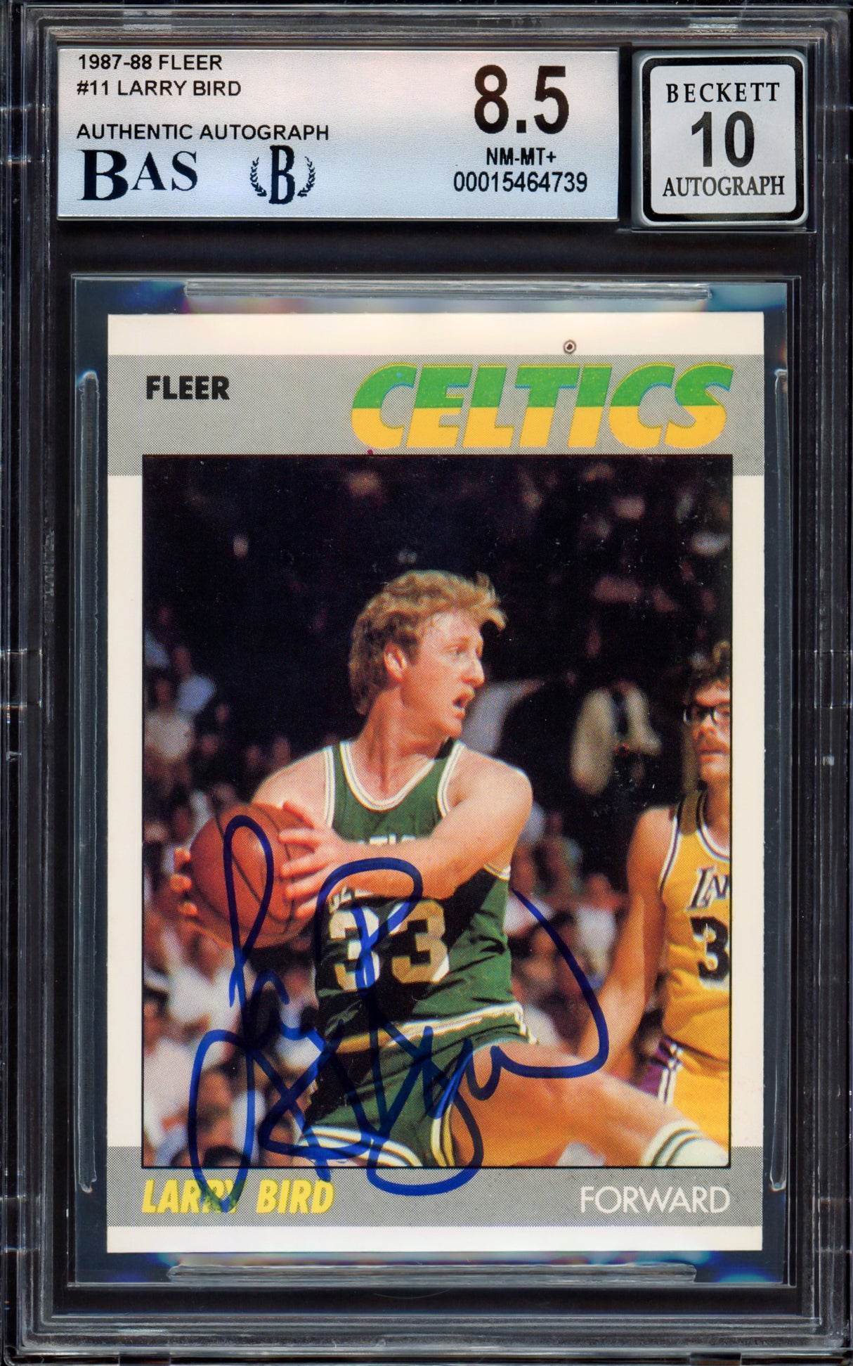 Larry Bird Autographed 1987-88 Fleer Card #11 Boston Celtics BGS 8.5 Auto Grade Gem Mint 10 Beckett BAS #15464739