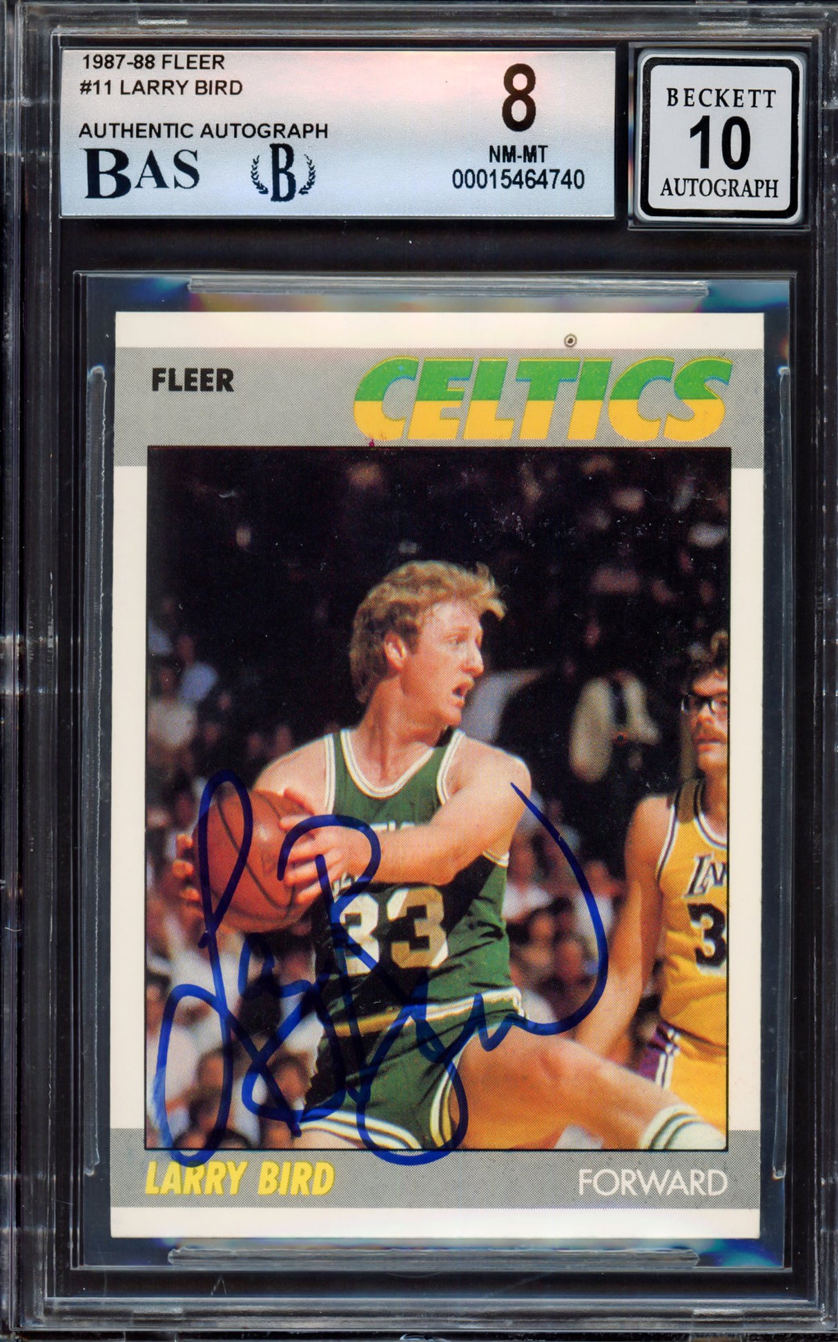 Larry Bird Autographed 1987-88 Fleer Card #11 Boston Celtics BGS 8 Auto Grade Gem Mint 10 Beckett BAS #15464740