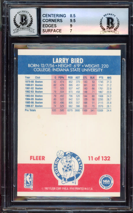 Larry Bird Autographed 1987-88 Fleer Card #11 Boston Celtics BGS 8 Auto Grade Gem Mint 10 Beckett BAS #15464740