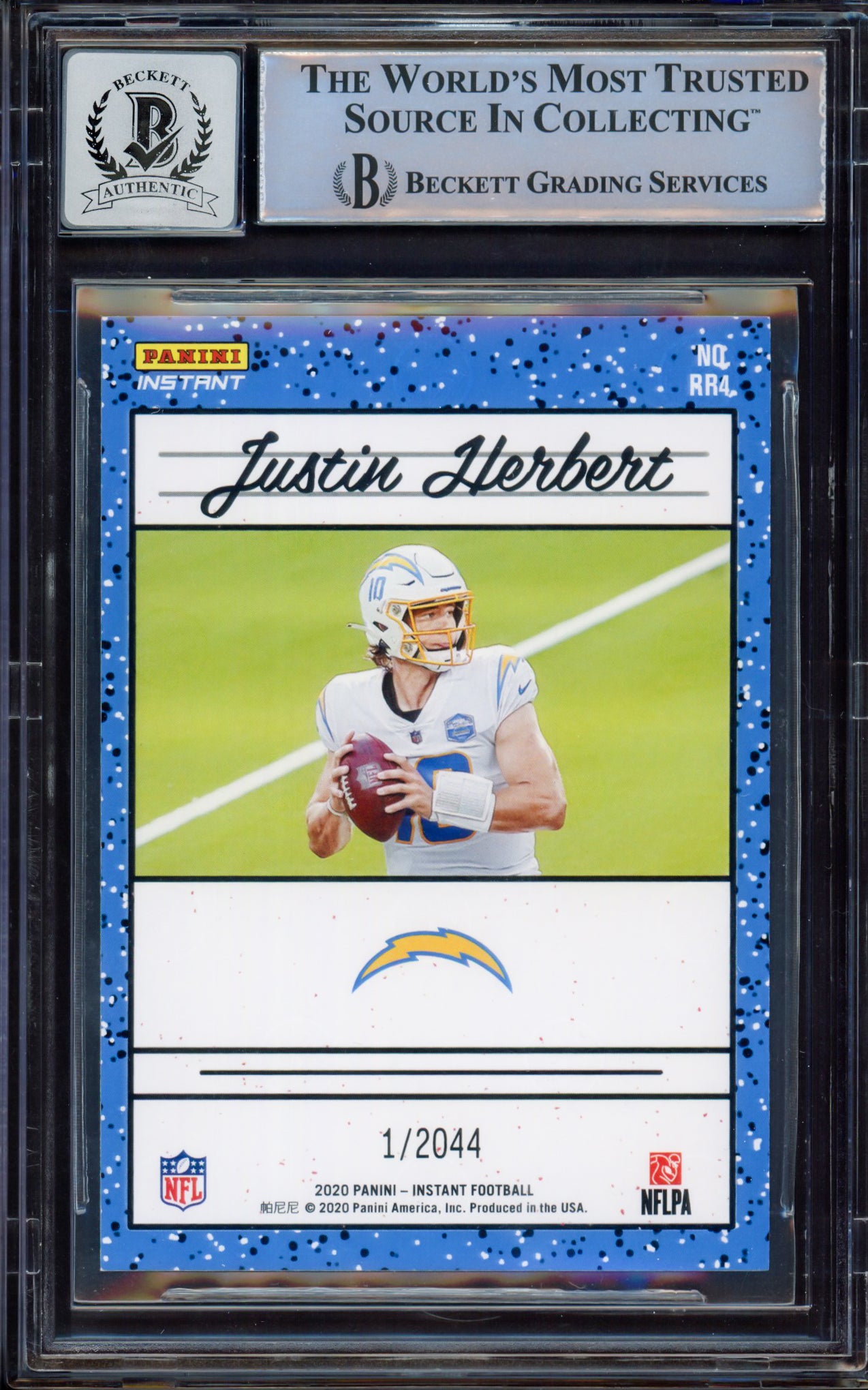 Justin Herbert Autographed 2020 Panini Instant Retro Rated Rookie Card #4 Los Angeles Chargers BGS 8.5 Auto Grade Gem Mint 10 #1/2044 Beckett BAS #15468467