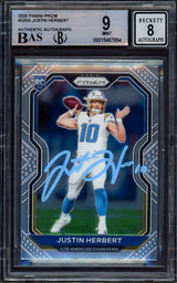 Justin Herbert Autographed 2020 Panini Prizm Rookie Card #325A Los Angeles Chargers BGS 9 Auto Grade Near Mint/Mint 8 Beckett BAS #15467854