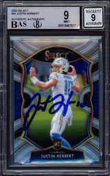 Justin Herbert Autographed 2020 Select Rookie Card #44 Los Angeles Chargers BGS 9 Auto Grade Mint 9 Beckett BAS #15467517