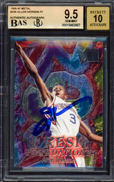Allen Iverson Autographed 1996-97 Metal Rookie Card #236 Philadelphia 76ers BGS 9.5 Auto Grade Gem Mint 10 Beckett BAS #15463807