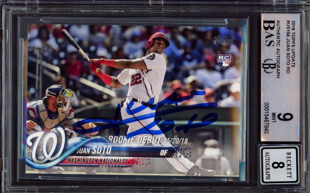 Juan Soto Autographed 2018 Topps Update Rookie Card #US104 New York Mets BGS 9 Auto Grade Near Mint/Mint 8 Beckett BAS #15467840