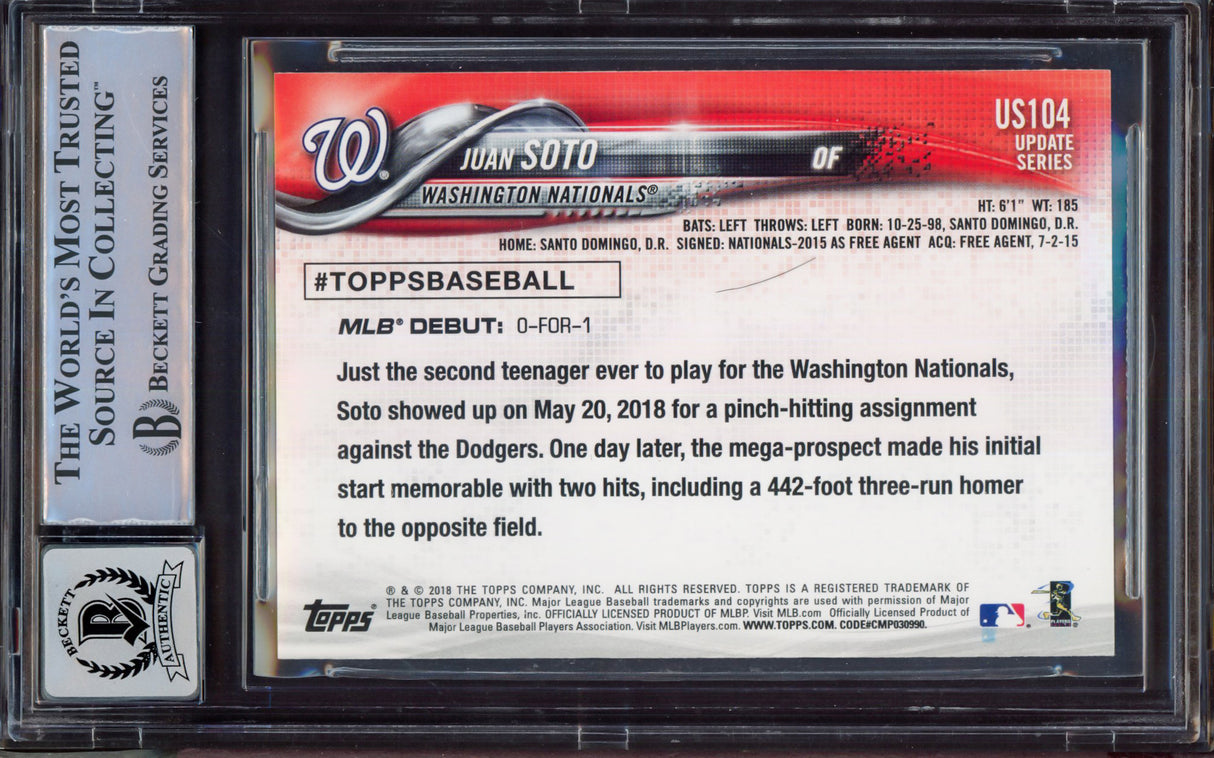 Juan Soto Autographed 2018 Topps Update Rookie Card #US104 New York Mets BGS 9 Auto Grade Near Mint/Mint 8 Beckett BAS #15467840
